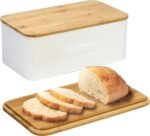 OUTSHINE White Bread Box for Kitchen Countertop, Small Storage Container with Bamboo Lid, Modern Kitchen Organizer for Sourdough, Buns, and Loaves, Bread Storage with Cutting Board Lid - Image 2