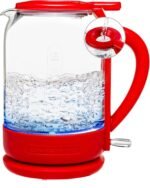 OVENTE Electric Kettle with 1.5L Borosilicate Glass, 1500W Fast Boiling Water Heater for Coffee or Tea, Easy to Fill Lid, Auto Shut-Off, Boil-Dry Protection & Stainless Steel Filter, Red KG516R - Image 2