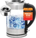 OVENTE Electric Kettle with 1.7L Borosilicate Glass, 1500W Instant Water Boiler and Heater for Coffee or Tea, BPA Free, Easy to Fill Lid, Auto Shut-Off and Boil Dry Protection, Silver KG612S - Image 2