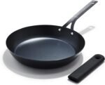 OXO Obsidian Pre-Seasoned Carbon Steel, 10" Frying Pan Skillet with Removable Silicone Handle Holder, Induction, Oven Safe, Black - Image 2