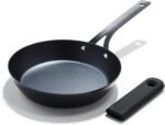 OXO Obsidian Pre-Seasoned Carbon Steel, 8" Frying Pan Skillet with Removable Silicone Handle Holder, Induction, Oven Safe, 1.8 Liters, Black - Image 2
