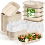 Ocmoiy 50 Pack 17 Oz Disposable Paper Meal Prep Food Containers with Lids for Salad, Lunch, Pasta, Burrito, Chipotle, Leftovers, Take Out, Microwaveable and Freezable, 50 Bowls 50 Lids - Image 2