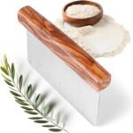 Olive Wood 3"x 6" Bench Scraper for Bread, Stainless Steel Kitchen Utensils Dough Scraper Rounded Corners | Gifts for Sourdough Bakers | Bread Baking Supplies | Vegetable Chopper Pizza Cutter - Image 2