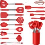 Onader 15 Pcs Silicone Cooking Utensils Set, Red Kitchen Utensils Spatula Set with Holder, Large Kitchen Gadgets Tools for Nonstick Cookware - Image 2