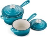 Onader 1QT & 2QT Saucepan Set with Lid, Enameled Cast Iron Sauce Pan Pot, Small Dutch Oven Cooking Kitchen Pot, Nonstick & Heavy Duty, Induction Compatible – Dark Cyan - Image 2