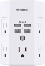 One Beat 1680J 3 Side Power Strip Multi Plug Expander, Surge Protector, 5 Outlets Extender, 4 USB Ports (USB C), Wall Mount Charger, Outlet Splitter Adapter for Home, Travel, Office, ETL Listed, White - Image 2