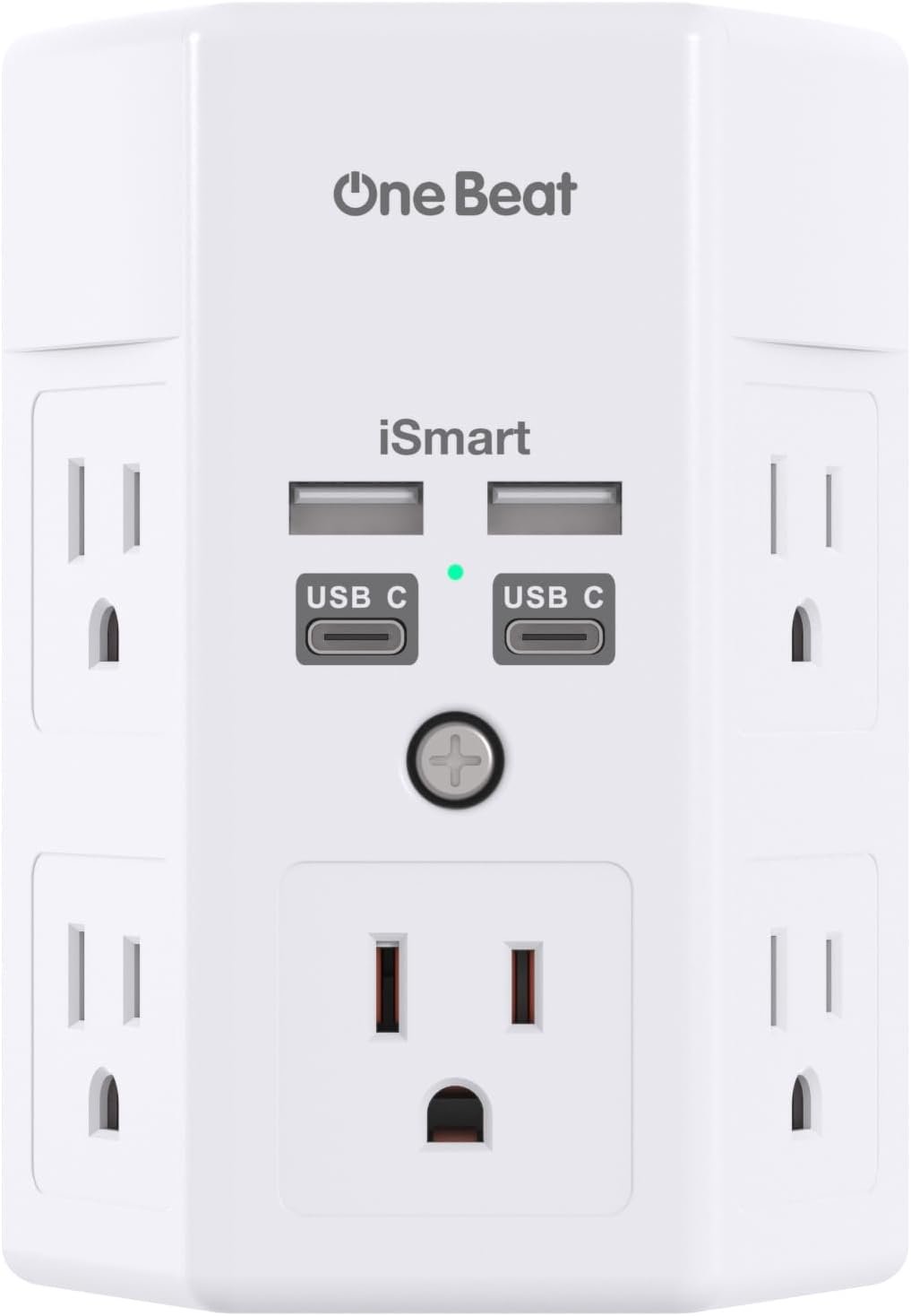 One Beat 1680J 3 Side Power Strip Multi Plug Expander, Surge Protector, 5 Outlets Extender, 4 USB Ports (USB C), Wall Mount Charger, Outlet Splitter Adapter for Home, Travel, Office, ETL Listed, White - Image 2
