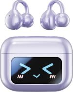 Open Ear Clip Headphones Wireless Earbuds Bluetooth 5.4 Sports Earphones with Wireless LED Touch Screen Waterproof in Ear Earphones for Pad Tablet Laptop Android/iOS Phones (Purple) - Image 2
