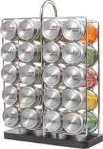 Orii 20 Jar Spice Rack Stainless Steel with Spices Included - Standing Rack Shelf Holder & Countertop Spice Rack Tower Organizer for Kitchen Spices with Spice Refills for 5 Years - Image 2