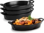 Oval Au Gratin Baking Dishes for Oven Safe and Microwave Cooking and Baking, 4 Pc. Set, Heat Resistant Ceramic with Handles for Serving, Small Mini Casserole Dish, 8" x 5", 16 oz, Matte Black - Image 2
