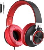 Over Ear Headphones Wired, AC01 Corded Stereo Headsets with Microphone Volume Control for Adults Teens Kids 3.5mm Jack for Chromebooks, Laptop, Computer, Tablets, Travel (Black Red) - Image 2