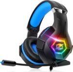 Ozeino Gaming Headset for PC, Ps4, Ps5, Xbox Headset with 7.1 Surround Sound, Gaming Headphones with Noise Cancelling Mic RGB Light Over Ear Headphones for Xbox Series X/S, Switch-Blue - Image 2