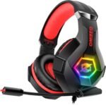 Ozeino Gaming Headset for PC, Ps4, Ps5, Xbox Headset with 7.1 Surround Sound, Gaming Headphones with Noise Cancelling Mic RGB Light Over Ear Headphones for Xbox Series X/S, Switch -Red - Image 2
