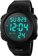 PASOY Mens Women Digital Watch Big Dial Light LED Swim Waterproof Rubber Band Alarm Black LED Watches 50MM - Image 2