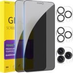 PEHAEL 2+2 Pack for iPhone 12 Pro Max Privacy Screen Protector with Camera Lens Protector Full Coverage Anti-Spy Tempered Glass Film 9H Hardness Bubble Free [6.7 inch] - Image 2