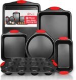 PERLLI Non-Stick 6-Piece Baking Pan Set, BPA-Free Carbon Steel Bakeware Set with Silicone Handles, Stackable Kitchen Oven Set, Cookie Sheet, Baking Tray, Baking Sheet Set, Oven Safe (446°F) - Image 2