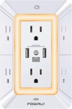POWRUI Multi Plug 6 Outlet Surge Protector Extender with 3 USB Ports (1 USB C) and Night Light, 3-Sided Power Strip with Adapter Spaced Outlets, ETL Listed, White - Image 2