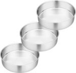 P&P CHEF 8 Inch Round Cake Pan Set of 3, Stainless Steel Round Baking Layer Pans Bakeware for Layer Birthday Cake, Fit Oven/Pots/Pressure Cooker, Leakproof & Dishwasher Safe, Silver - Image 2