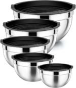 P&P CHEF Mixing Bowls with Airtight Lids Set of 5, 10-Piece Stainless Steel Mixing Nesting Bowl, Metal Bowl with Lid for Kitchen Prepping & Storing, Size 4.6, 3, 1.5, 1, 0.7 QT, Black - Image 2