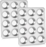 P&P CHEF Muffin Pan Cupcake Baking Pan Set, Stainless Steel Muffin Tin Tray for Mini Cake Tart Quiche, Oven & Dishwasher Safe, Non-toxic & Heavy-duty, (12 Cup, 2Pcs) - Image 2