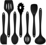 P&P CHEF Silicone Cooking Utensils Set of 7, Heat-proof Kitchen Utensils Set for Nonstick Cookware, Non-stick Spatula, Slotted Turner, Soup Ladle, Pasta Server, Spoon for Cooking Serving - Black - Image 2