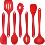 P&P CHEF Silicone Cooking Utensils Set of 7, Heat-proof Kitchen Utensils Set for Nonstick Cookware, Non-stick Spatula, Slotted Turner, Soup Ladle, Pasta Server, Spoon for Cooking Serving - Red - Image 2