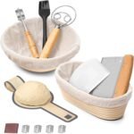 P&P CHEF Sourdough Bread Baking Supplies, 9” Round & 10” Oval Sourdough Proofing Baskets Starter Kit, Bread Making Tool Set with Cloth Liner Bread Lame Scraper Brush Dough Whisk - Image 2