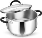P&P CHEF Stainless Steel Stock Pot, 6 Qt Cooking Soup Pot with Visible Lid for Pasta, Tri-Ply Bottom & Dual Heatproof Handles, For Induction Gas All Stoves, Non-Toxic & Dishwasher Safe - Image 2