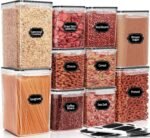 PRAKI Large Airtight Food Storage Containers with Lids, 10PCS Plastic Cereal Storage Containers, Kitchen & Pantry Organizers and Storage for Sugar, Flour, Baking Supplies with Lables & Mark - Image 2