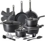 PRICUSIS Pots and Pans Set Nonstick, 21Pcs Induction Compatible, Stay Cool Handle, Fully Coated, 100% Dishwasher Safe, PFOA Free Omelet Pans, Warp Resistant (Black Sesame) - Image 2