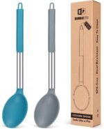 Pack of 2 Large Silicone Cooking Spoon Non Stick Solid Basting Spoons Heat-Resistant Kitchen Utensils for Mixing Serving (Gray-Blue) - Image 2