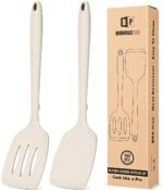 Pack of 2 Silicone Spatula Turners, Non Stick Slotted Kitchen Spatula Set, Heat Resistant BPA Free Kitchen Utensils, One-Piece Design, Suitable for Flipping Fish, Eggs, Steak, Pancakes(KHAKI) - Image 2