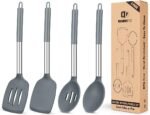 Pack of 4 Silicone Cooking Utensils Set, Non Stick Large Solid Spatulas, Heat Resistant Gray Slotted Spoons, Ideal BPA Free Kitchen Turners for Frying, Mixing,Serving,Draining,Turning,Stirring - Image 2