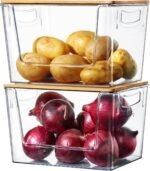 Pantry Organizers Storage, 2 Pack Under Sink Organizer Trash Bag Holder with Bamboo Lids Large Capacity Clear Storage Bins for Onion, Potato, Garlic, Canned Food Kitchen Countertop Organizer - Image 2