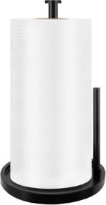 Paper Towel Holder Countertop, Standing Paper Roll Holder with Anti Slip Weighted Base, Stainless Steel Freestanding Paper Towel Holder for Kitchen, Black - Image 2