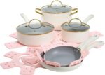 Paris Hilton Epic Nonstick Pots and Pans Set, Multi-layer Nonstick Coating, Tempered Glass Lids, Soft Touch, Stay Cool Handles, Made without PFOA, Dishwasher Safe Cookware Set, 12-Piece, Cream - Image 2