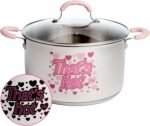 Paris Hilton Stainless Steel Stock Pot with Iconic Color Changing "That's Hot" Heat Indicator Decal, Features Soft Grip Handles and Measure Marks, 8-Quart, Pink - Image 2
