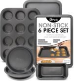 Perlli Baking Set 6 Nonstick Carbon Steel Oven Safe Gray PTFE PFOA Free Bakeware - Cookie Sheet, 2 Rounds, 12 Cup Muffin Pan, Roaster & Loaf Pan - Image 2