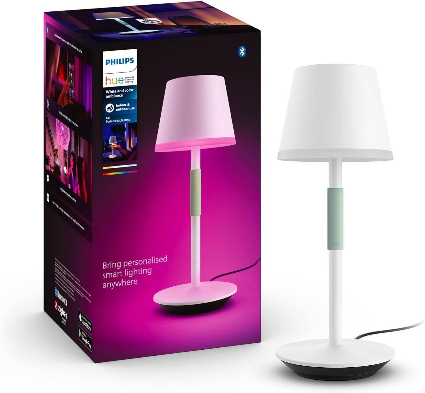 Philips Hue Go Smart Portable Table Lamp, White - White and Color Ambiance LED Color-Changing Light - 1 Pack - Indoor and Outdoor Use - Control with Hue App or Voice Assistant - Image 2