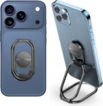 Phone Ring Holder Finger Kickstand 360°Rotation Cellphone Back Grip Foldable Cell Phone Stand for Desk Compatible with iPhone iPad Smartphones Tablets (Black) - Image 2