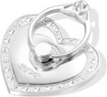 Phone Stand, Luxury Updated Re-Usable Metal Stainless Phone & Tablet Anti Drop Ring Stand Holder with Diamonds for iPhone iPod iPad Samsung and More (Heart Shape) (Silver) - Image 2