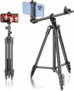 Phone Tripod, Lusweimi 67-inch Horizontal Stand with 360° Adjustable Ball Head and Wireless Remote for Camera/iPhone/Webcam, Tripod for Video Recording with Extended Arm/Clip Mount/Carry Bag - Image 2