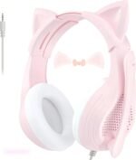 Pink Gaming Headset with Mic, Cat Ears, Stereo Surround Sound Wired Over Ear Headphones with Microphone, Soft Ear Pads, Noise Cancelling for Girls, Teens, Women - Image 2
