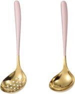 Pink Gold Soup Ladle Colander Slotted Spoon Set Skimmer Strainer Stainless Steel Gravy Hot Pot Server - Image 2