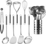 Pleafind Stainless Steel Cooking Utensils Set, 9 Pcs Heat Resistant Kitchen Utensils Set, Nonstick Kitchen Tools Set With Utensil Holder, Metal Spatula Set for Chef, Dishwasher Safe - Image 2