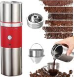 Portable Burr Coffee Grinder, Electric Adjustable Burr Mill Machine Suitable for Travel,Camping with Bag (Red) - Image 2