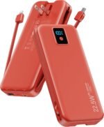 Portable Charger, 12000mAh 22.5W Fast Charging Power Bank with Built-in Cables & Wall Plug, Travel Essentials Battery Pack with LED Display, USB C External Battery Bank for iPhone iPad, Samsung Red - Image 2