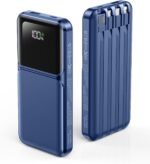 Portable Charger with Built in Cable - Power Bank Fast Charging USB C LED Display 10000mah Battery Pack 5 Outputs & 3 Inputs for Travel Essentials iPhone Samsung Android Phones Tablets Blue - Image 2