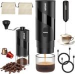 Portable Electric Espresso Machine & Manual Coffee Grinder & Electric Milk Frother All in 1 Mini Travel Coffee Maker Set for Camping, Car, RV, Hiking, Office, Home, Ground Coffee & NS Capsules Pod - Image 2