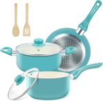Pots and Pans Set, 7 Piece Nonstick Ceramic Cookware Set, Kitchen Induction Cookware Sets, Pots and Pans Non Stick with Stay Cool Handle, 100% PFOA Free, Turquoise - Image 2